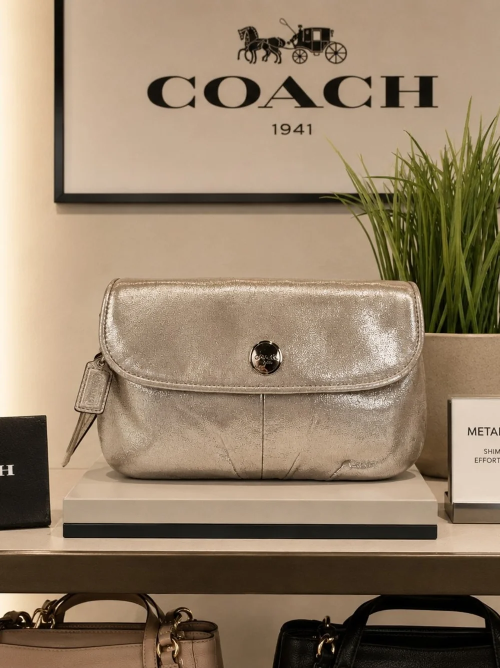 Coach Metallic Champagne Sparkly Gold Wristlet Clutch Bag
